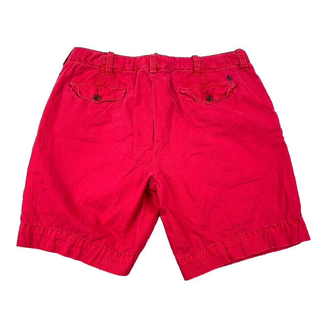Polo Ralph Lauren Chino Shorts Men 38 Red‎ Twill Flap Drawstring Blue Pony Camp
